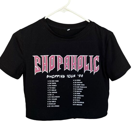 Shopaholic Shirt Womens Small DIY Crop Top Novelty Funny Grunge Black - Picture 1 of 9